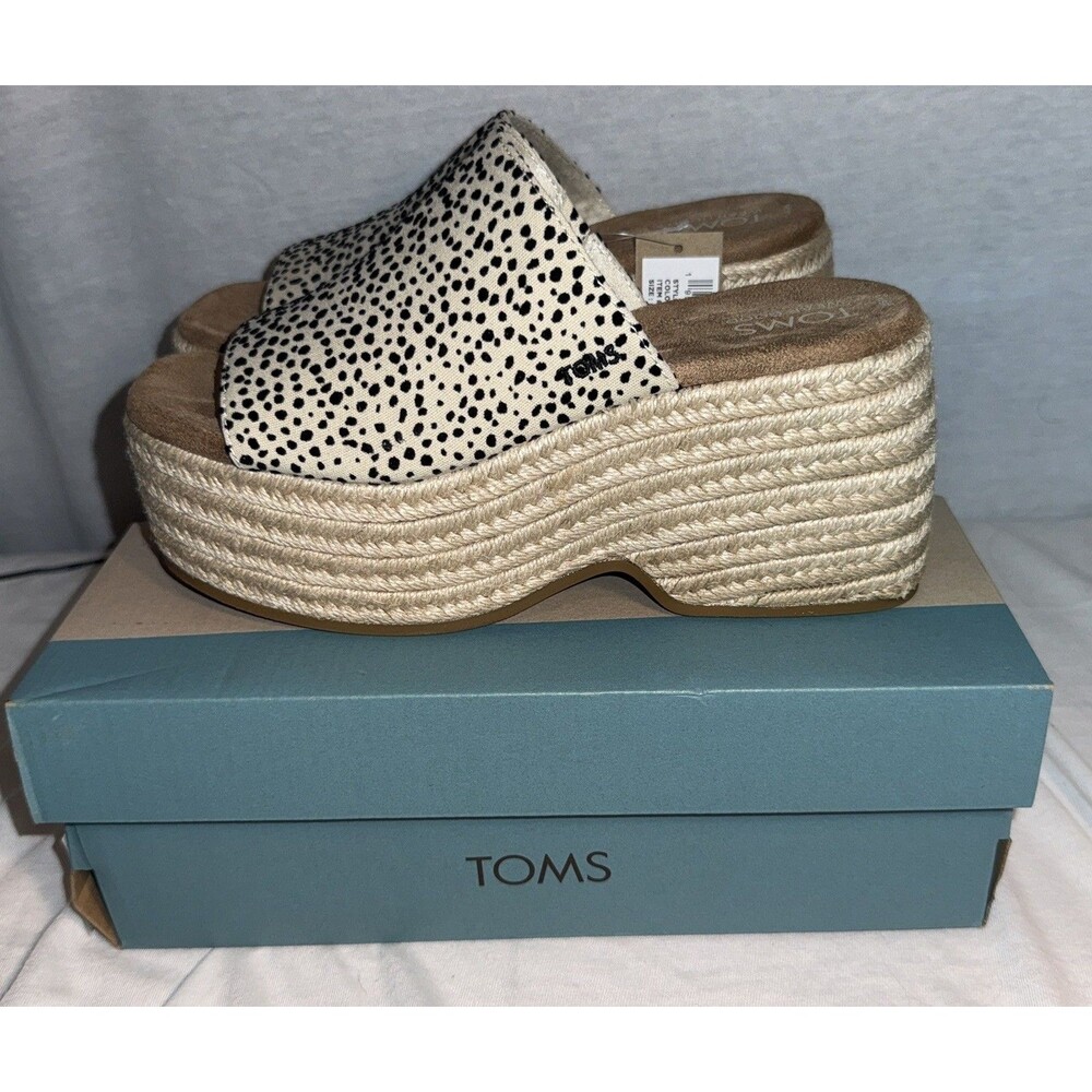 NEW NIB TOMS Laila Mule Sandals Shoes Women’s Cheetah Size 6 Platform Wedge Flog